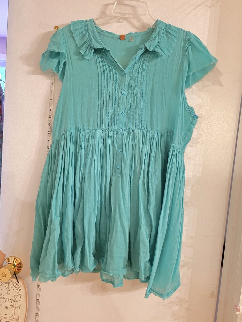 Free People Women’s Lightweight Ruffle Button Tunic Top - Teal
